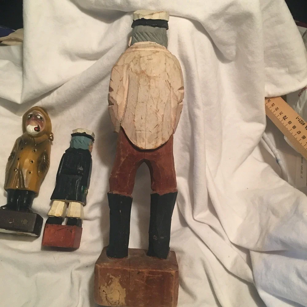 2 Hand Carved Painted Sailor Captains Vintage 1 Ceramic Sachet Holder(rare)
